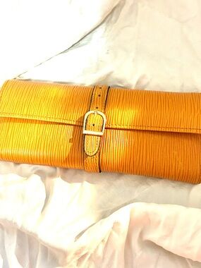 Structured Orange Leather Jewelry Roll by Wolf Designs